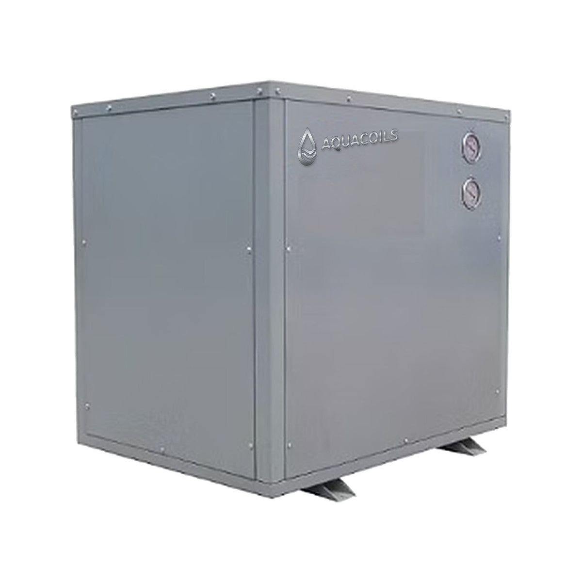 Aquacoils 4 ton water-to-water geothermal heat pump, grey packaged cabinet with dual water connections